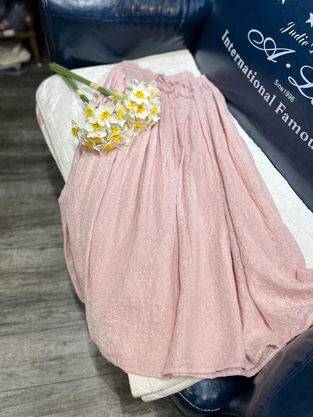 棉麻半身裙高腰显瘦纯色大摆裙文艺气质A字裙重工蕾丝刺绣2392