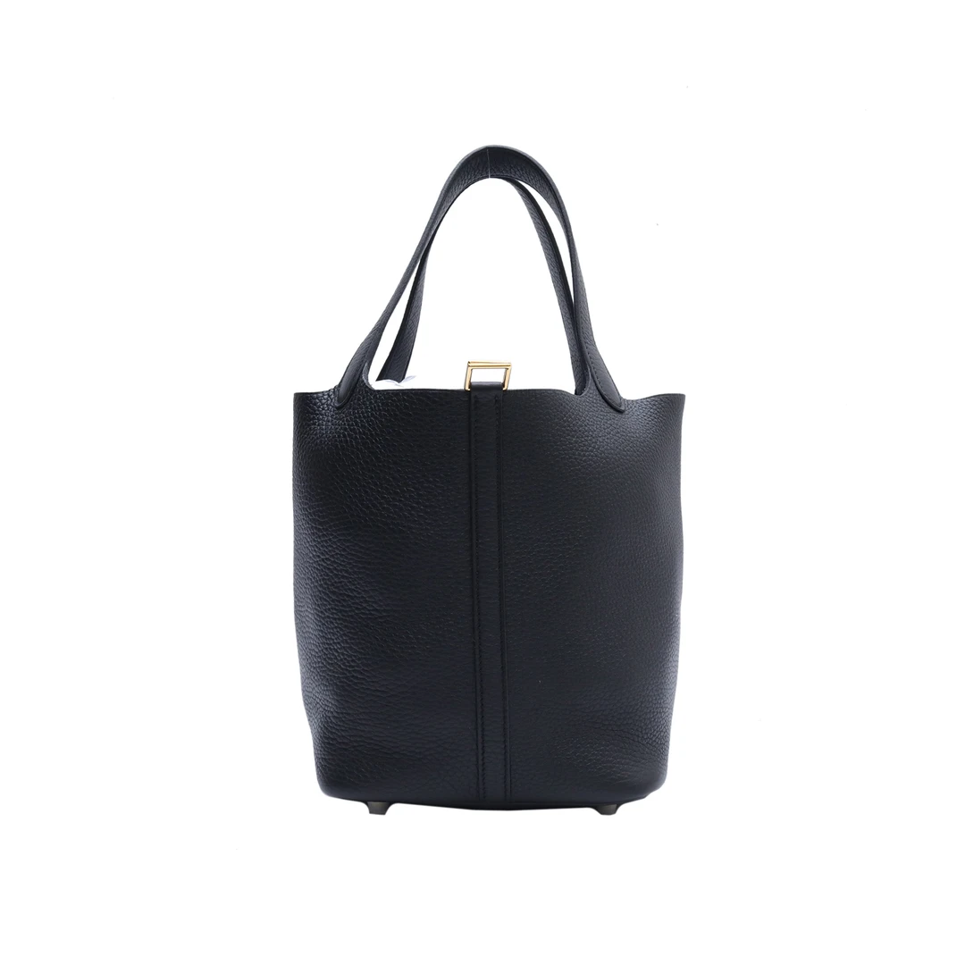 99新 Hermes/爱马仕 小花Jerry菜篮子22 黑色 TC皮 B刻 金扣