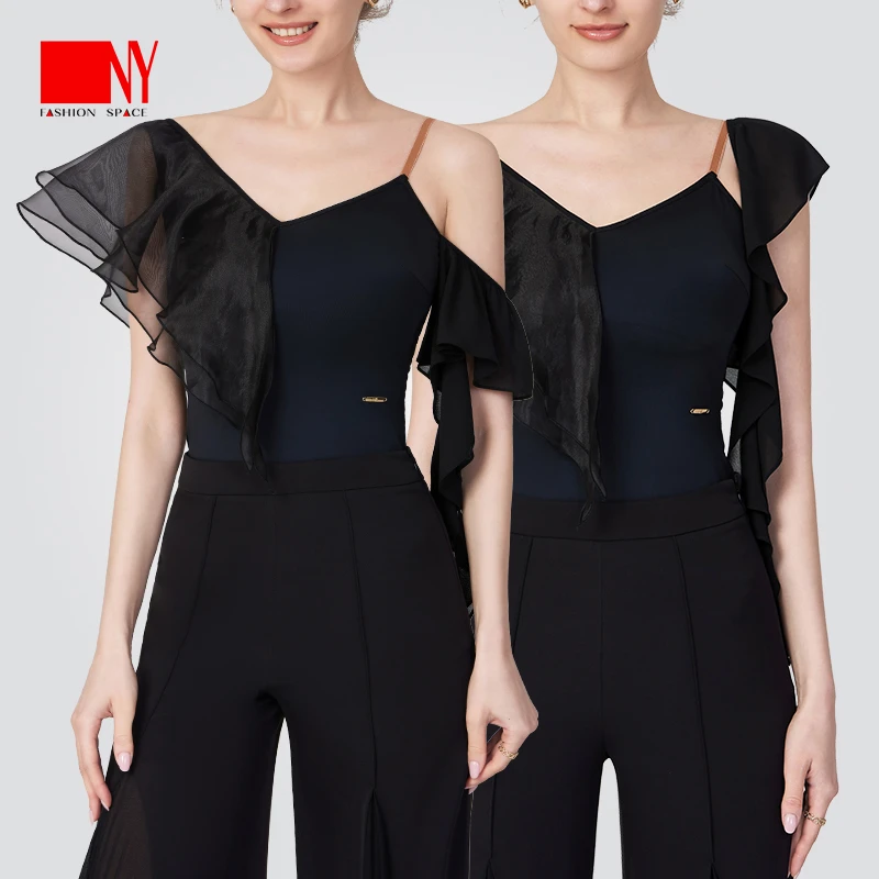 NY25202S纳艺练习服上衣女士黑色冰丝摩登舞上装华尔兹探戈练功服
