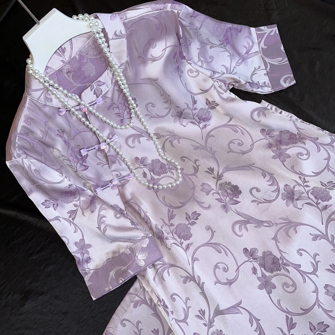 2610-常熟新中式夏季新气质兰花双层提花中长款连衣裙