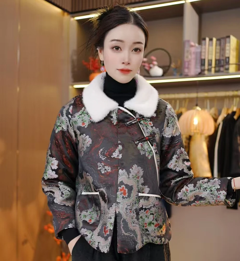 新款国风牡丹香妃加棉外套