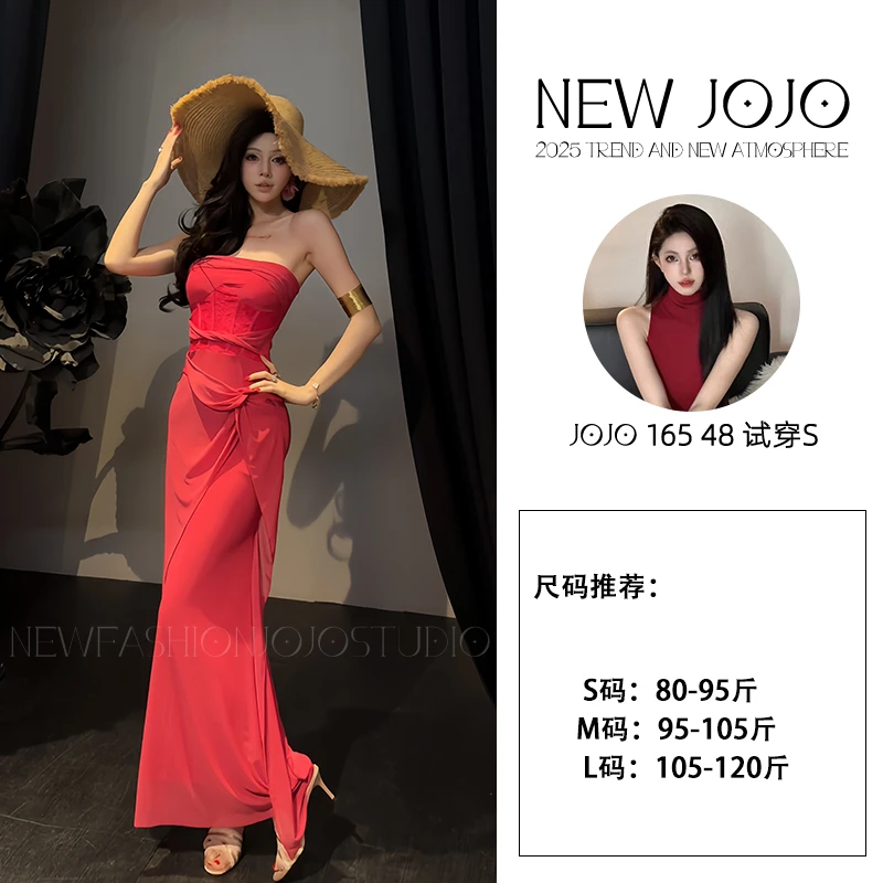 g8/M026 0725【大饼】纯欲风拼接常规挂脖开叉性感时尚高腰连衣裙女