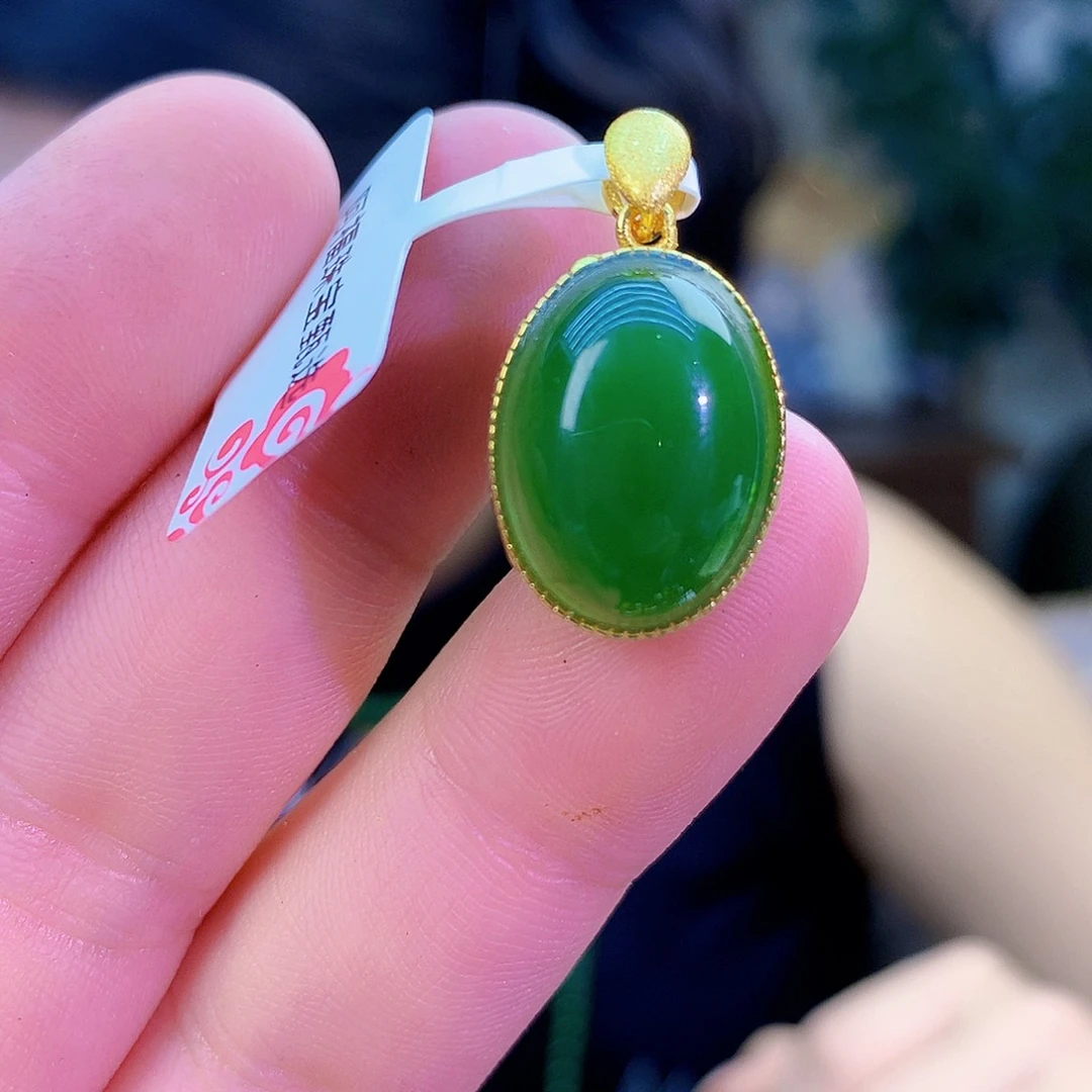 吊坠(不含链)银S925镶嵌和田玉（碧玉）吊坠