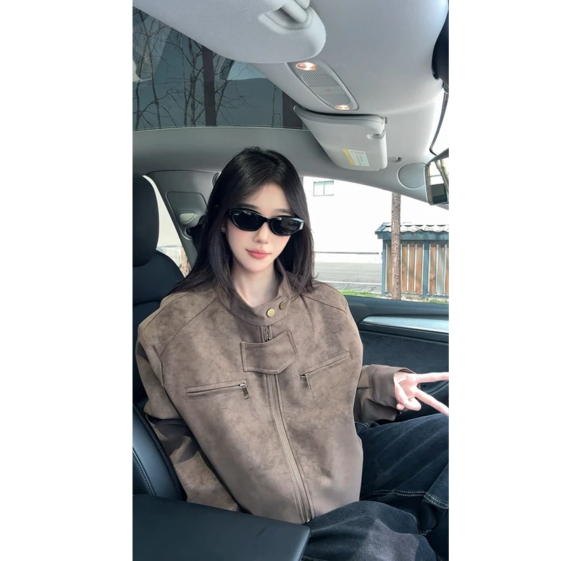 美拉德雾面立领皮衣外套男款秋季cleanfit飞行机车夹克正肩棒球服