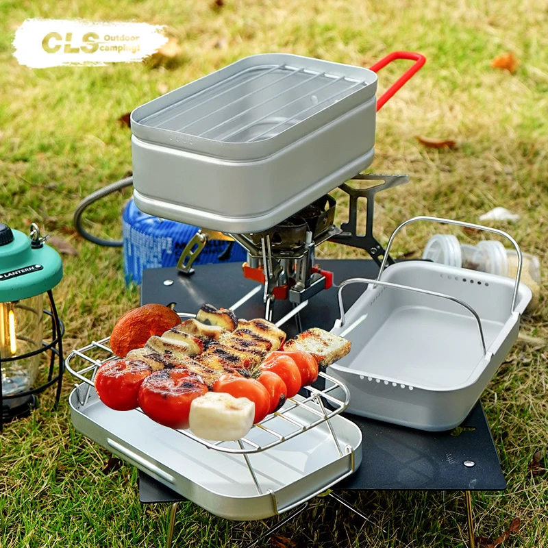 户外露营多功能便携单人铝饭盒野营日式煮饭旅行便当野炊泄压饭盒