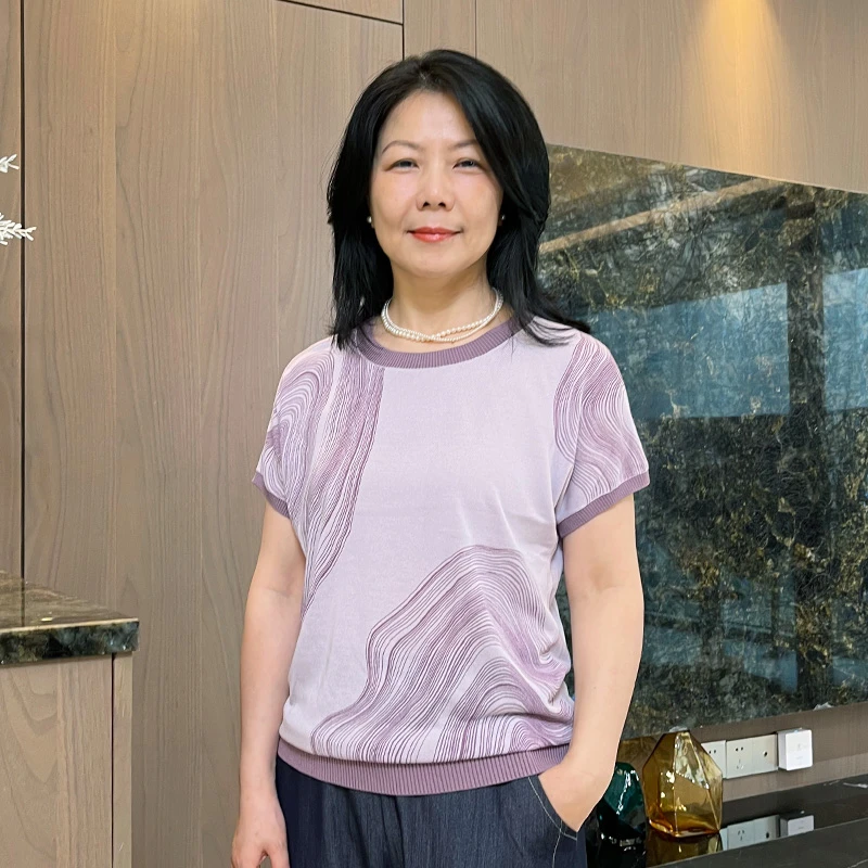 夏季时尚妈妈圆领休闲薄款针织气质小衫8638