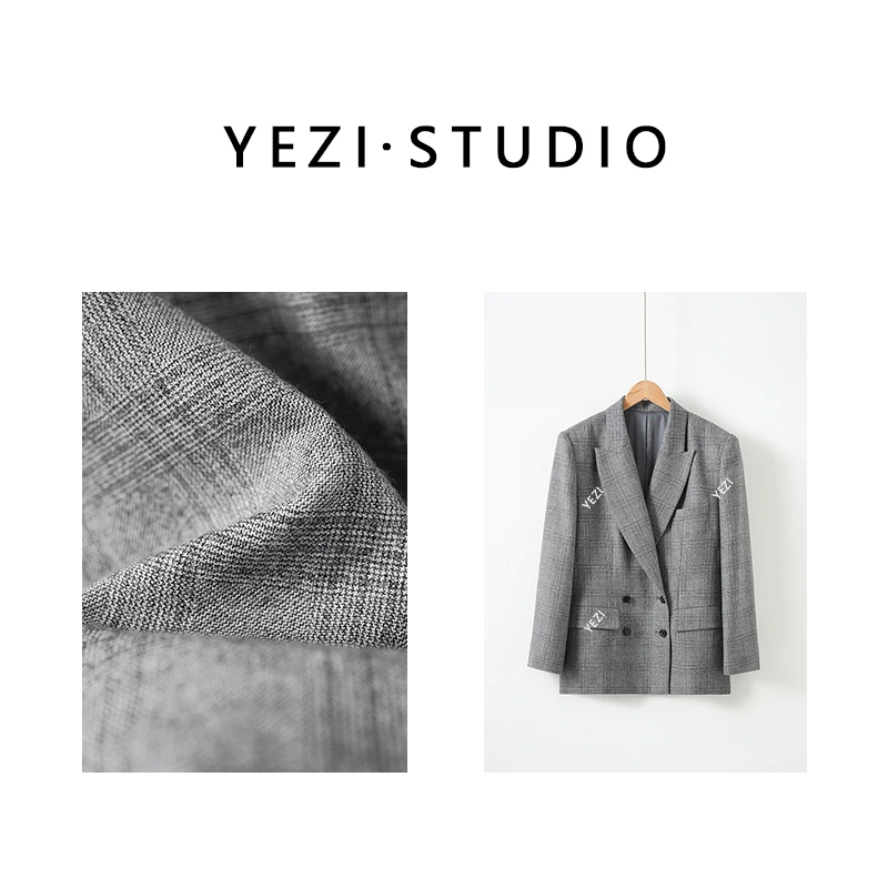 【女绅士】25春重磅羊.毛羊绒混纺灰格子排扣西装外套25102001-3/1