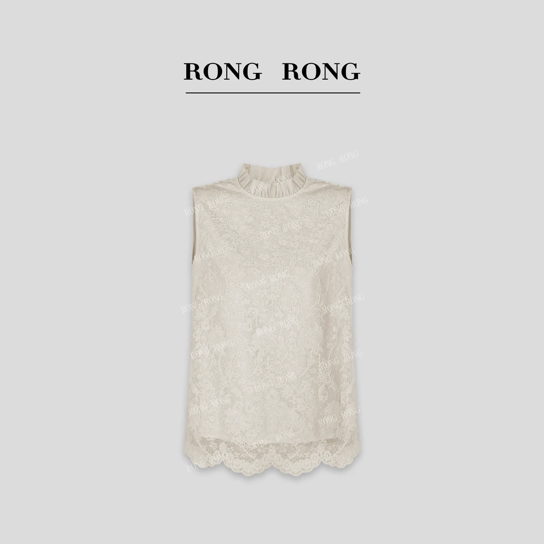 溶溶【艺术光点】RONGRONG 木耳领法式镂空提花蕾丝背心T-Z8969236