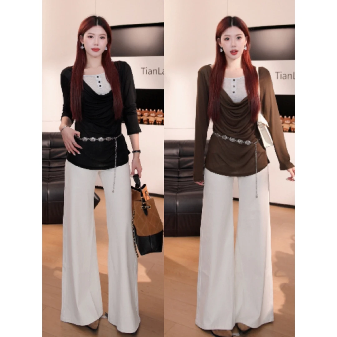 【摩登高智】甜辣多多微喇高腰牛仔裤2025年早秋阔腿宽松白色裤子女