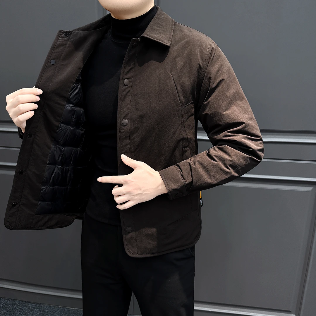 衬衫式翻领羽绒服男款爆款2025新款休闲百搭男装冬季男士保暖外套