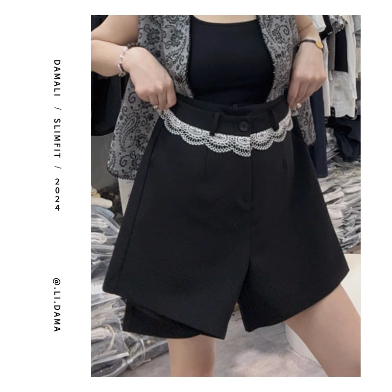 大码利-夏上新【蕾丝腰短裤】小众高腰韩版显瘦休闲西装短裤直筒