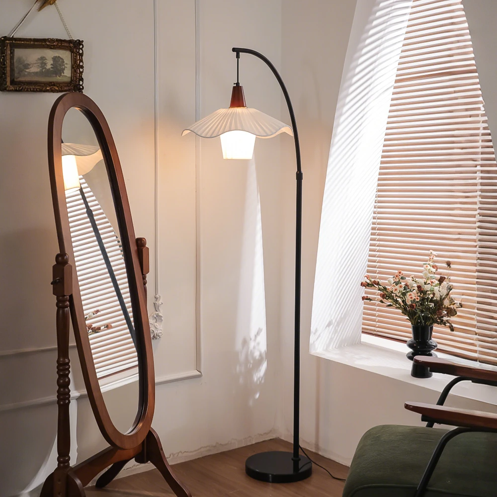 钓鱼灯落地灯客厅复古奶油卧室床头灯书房沙发旁美式地台灯氛围灯