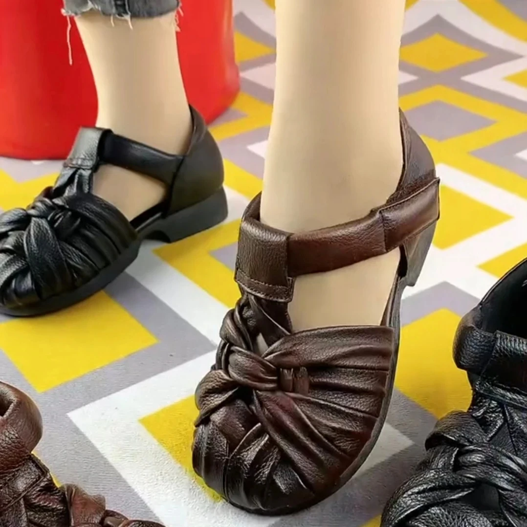 包头罗马凉鞋女2025夏季新款百搭编织手工防滑软底舒适妈妈鞋