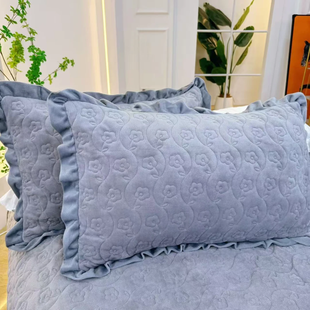 高品质【爱丽丝系列】加厚绗缝夹棉宝宝绒纯色枕套秋冬款枕头套-F