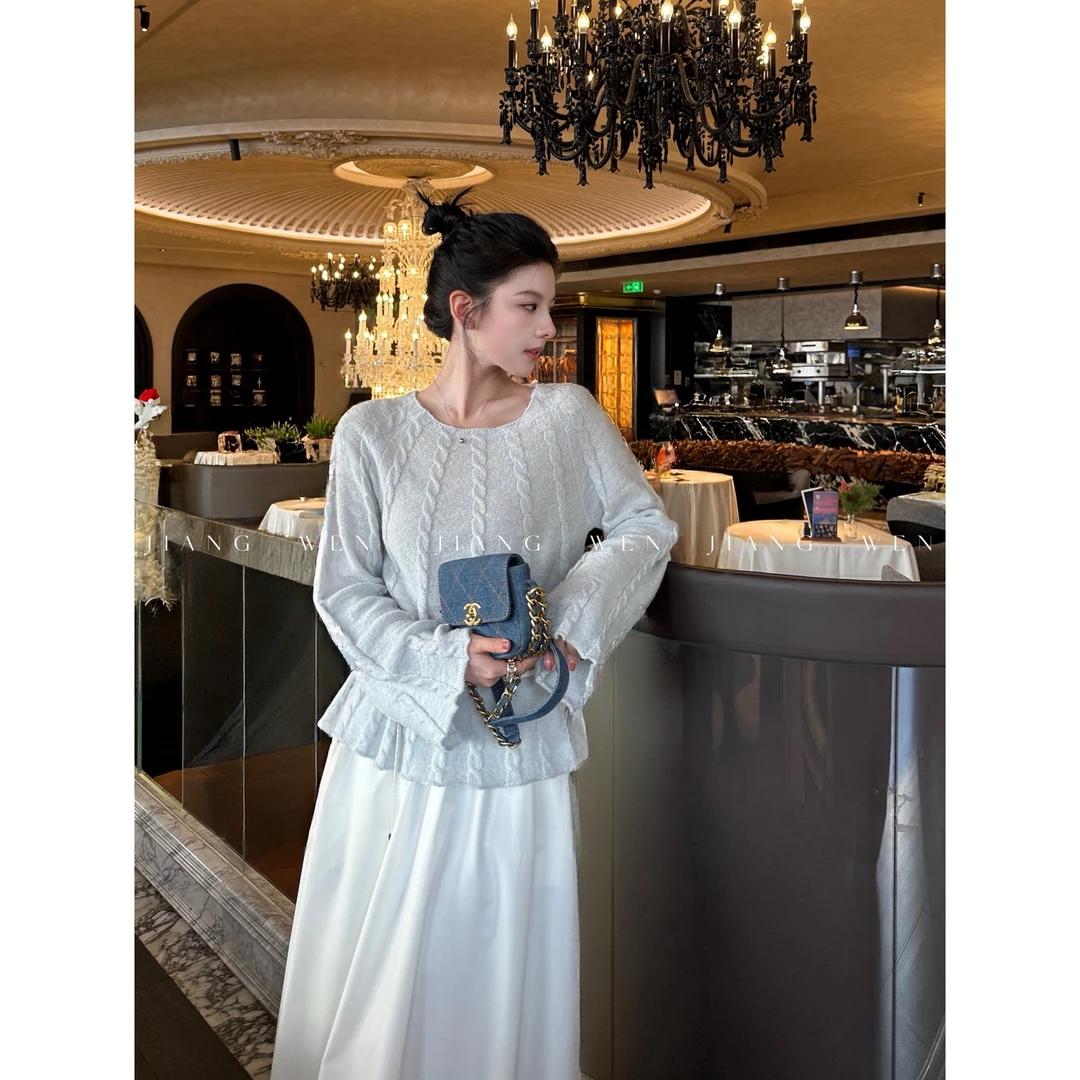 【星落灰】姜雯 立体绞花船领毛衣