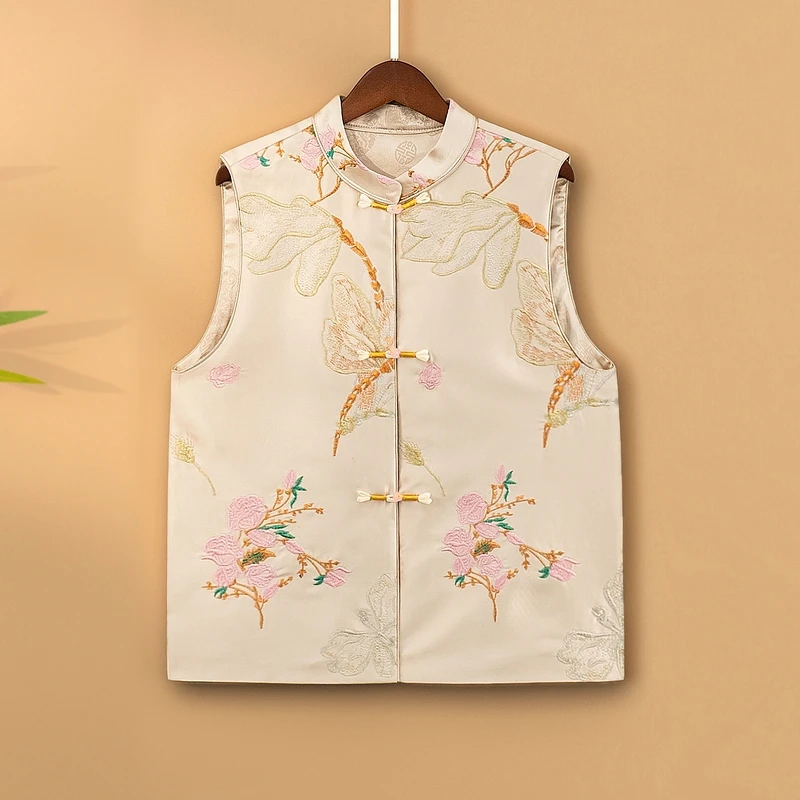 【蜻芳】2025新款春季国风马甲新中式宽松立领绣花气质女装马夹外套