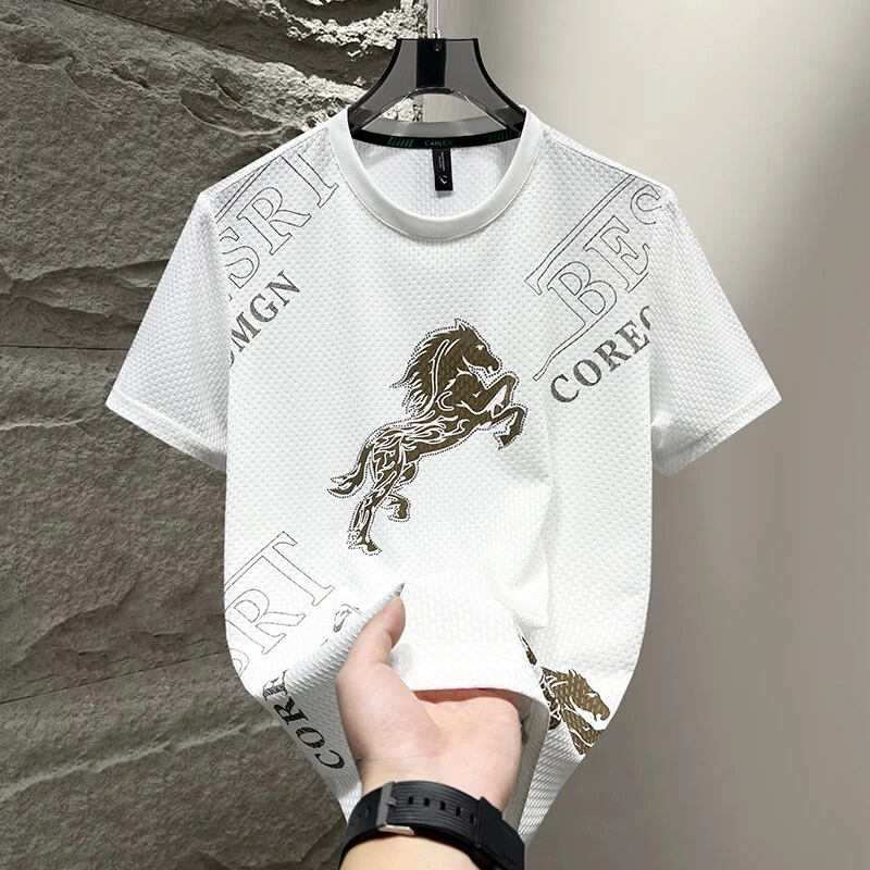 战马时尚百搭休闲痞帅透气短袖T恤修身速干夏季大码薄款潮流半袖