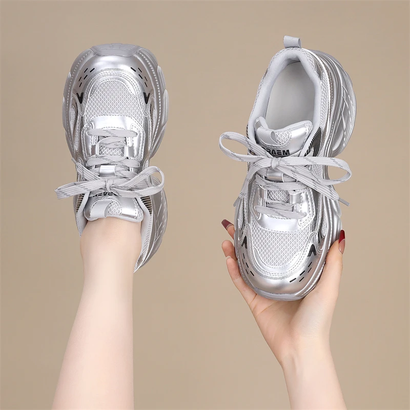 老爹鞋女2025春季时尚网面小白鞋休闲鞋透气厚底跑步百搭运动鞋