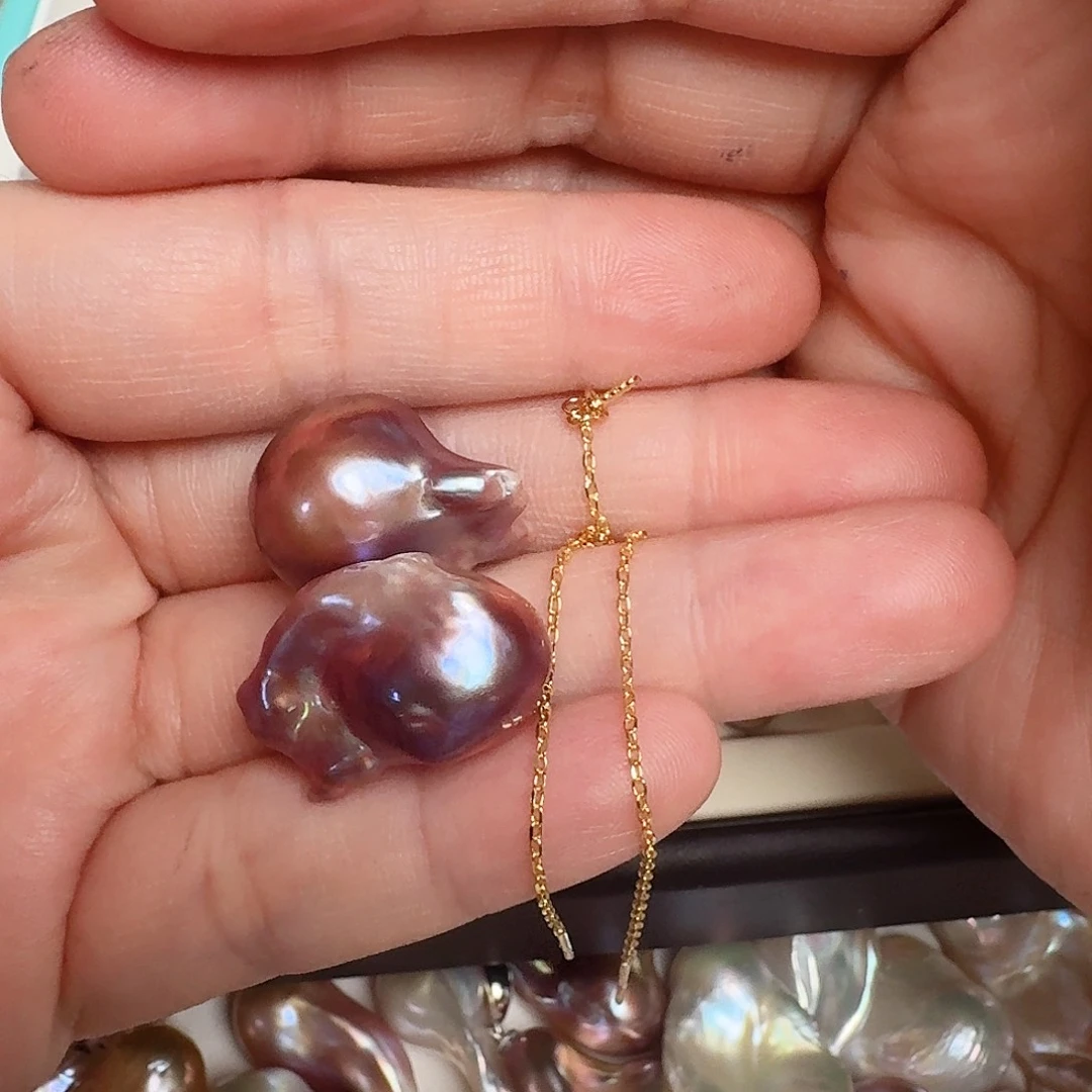 淡水珍珠颈饰银S925镶嵌橙*的