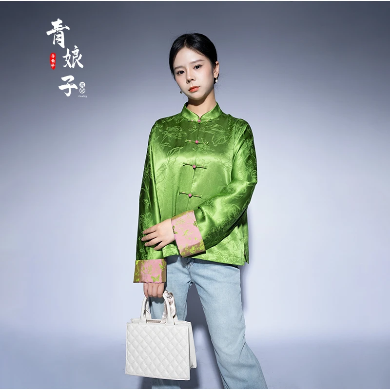 青娘子真丝[皓菏]中式复古提花时尚秋季上衣女外套-50909