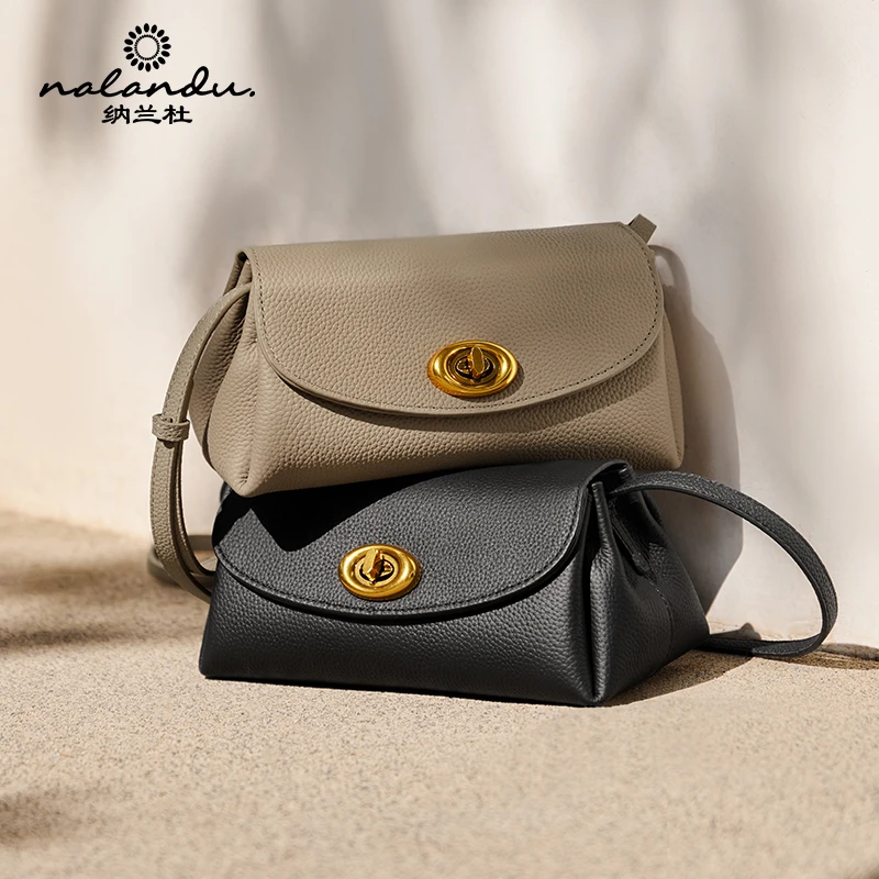纳兰杜包包女士2025新款高级感黑色单肩斜挎包女小包女款牛皮女包