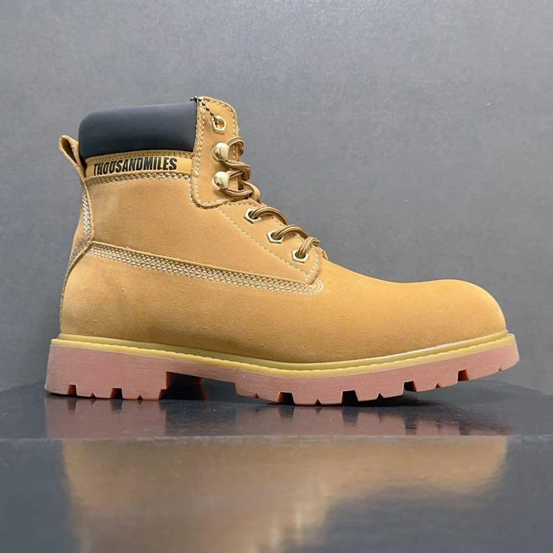 轻奢时尚男鞋真皮大黄靴休闲中帮马丁靴户秋英男士黑色中帮马丁靴