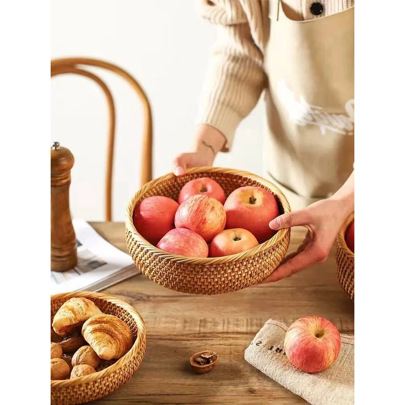T-ML-01圆筐两件套藤编圆形编织馒头筐家用22-24cm
