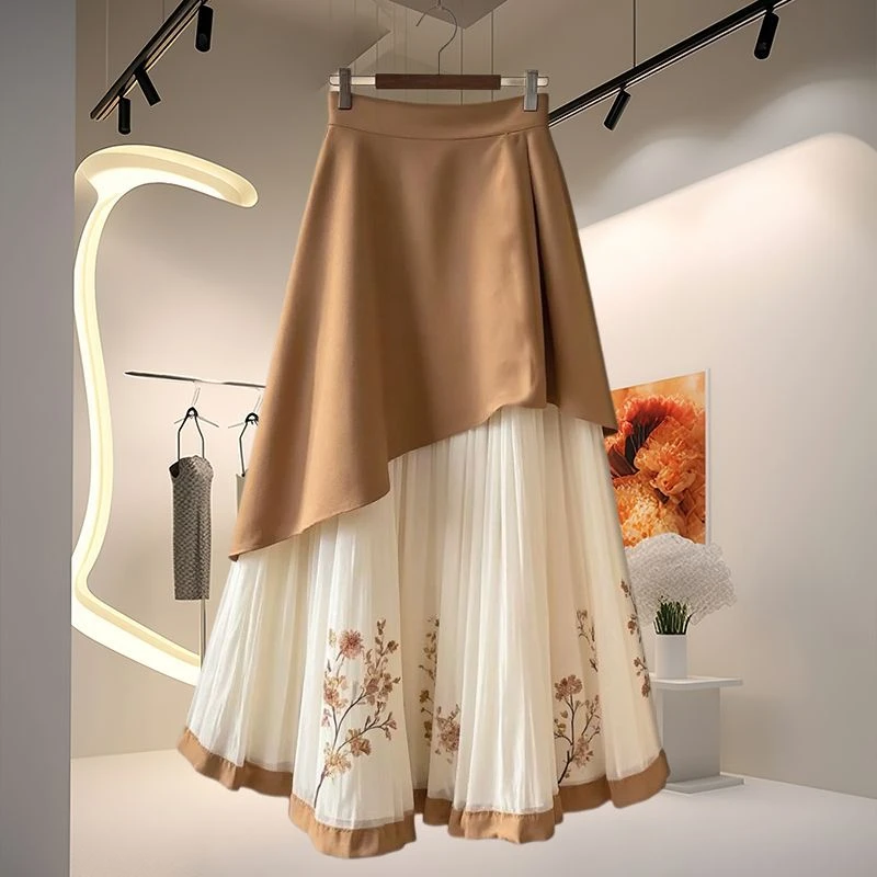 法式复古高级感洋气碎花拼接裙子2025春秋新款女神范小清新半身裙