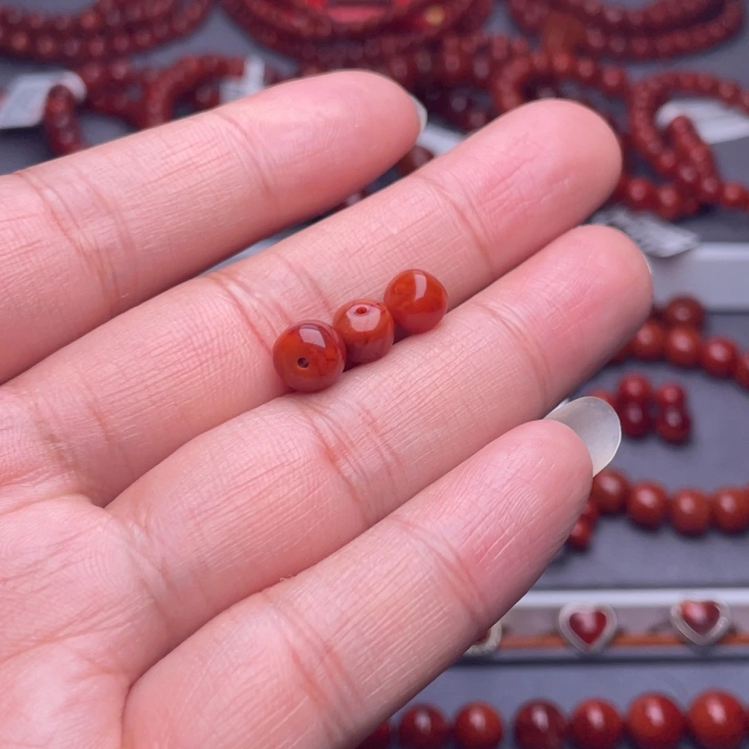 乐***邦南红玛瑙未镶嵌配珠8mm瓦西火焰纹老型单珠