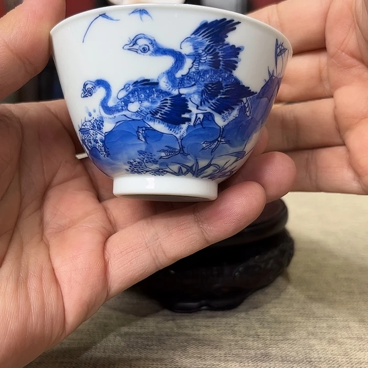 瓷杯子青花芦雁杯．．