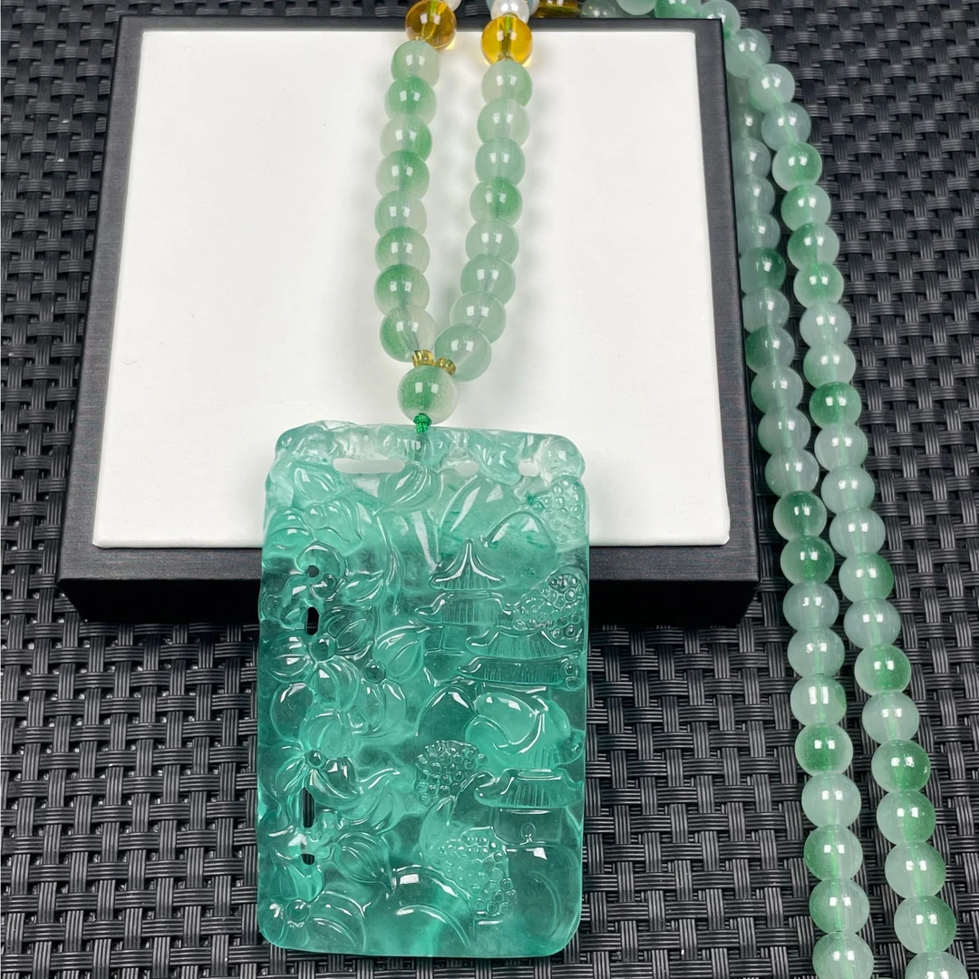 D150蓝精美雕刻山水牌男女同款时尚百搭奇石