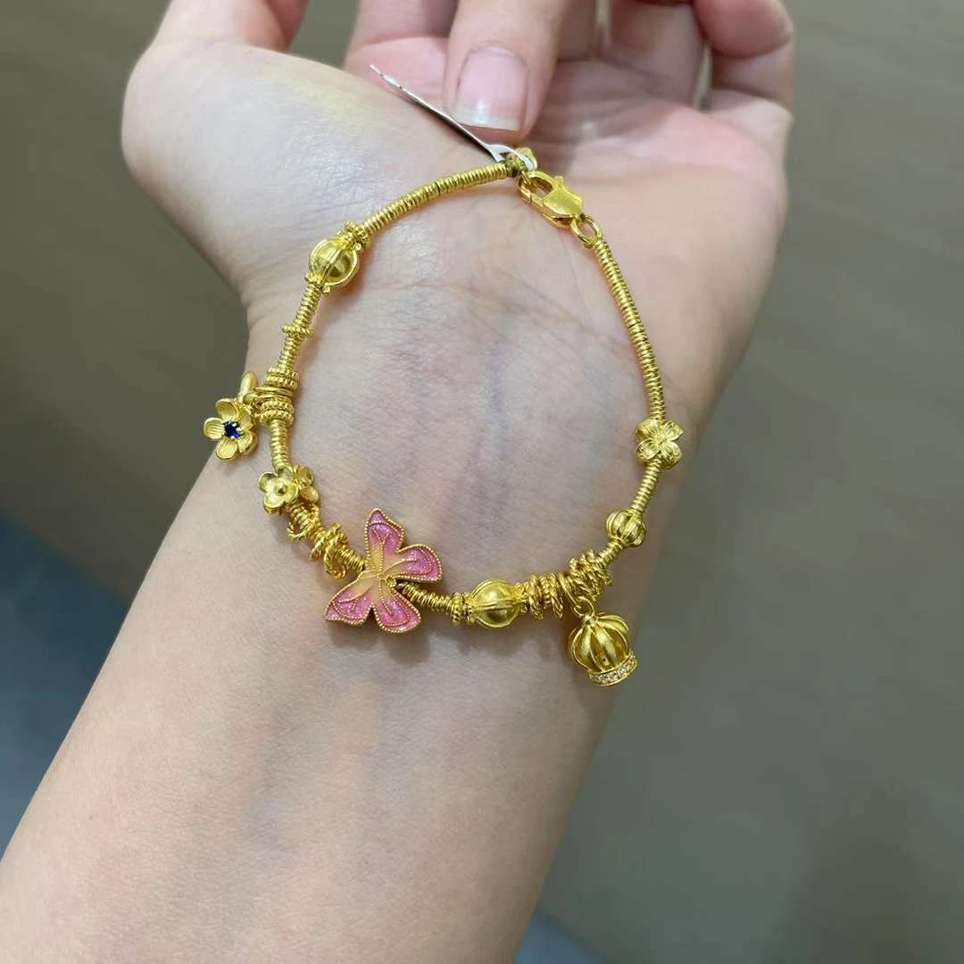 【菠萝珠宝】足金999 镶嵌皇冠  蝴蝶手串 金重：15.73克