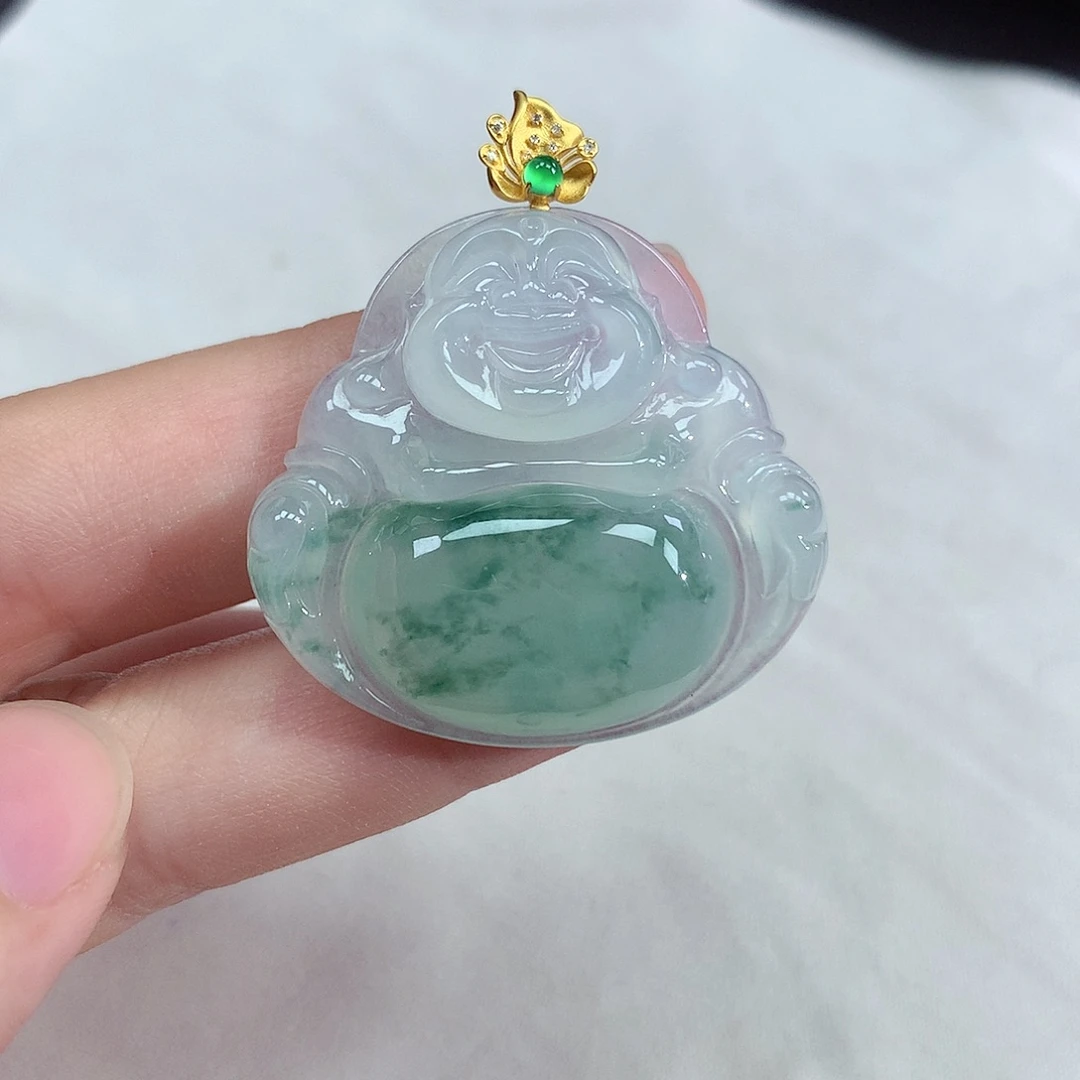 颈饰18K金镶嵌翡翠佛公