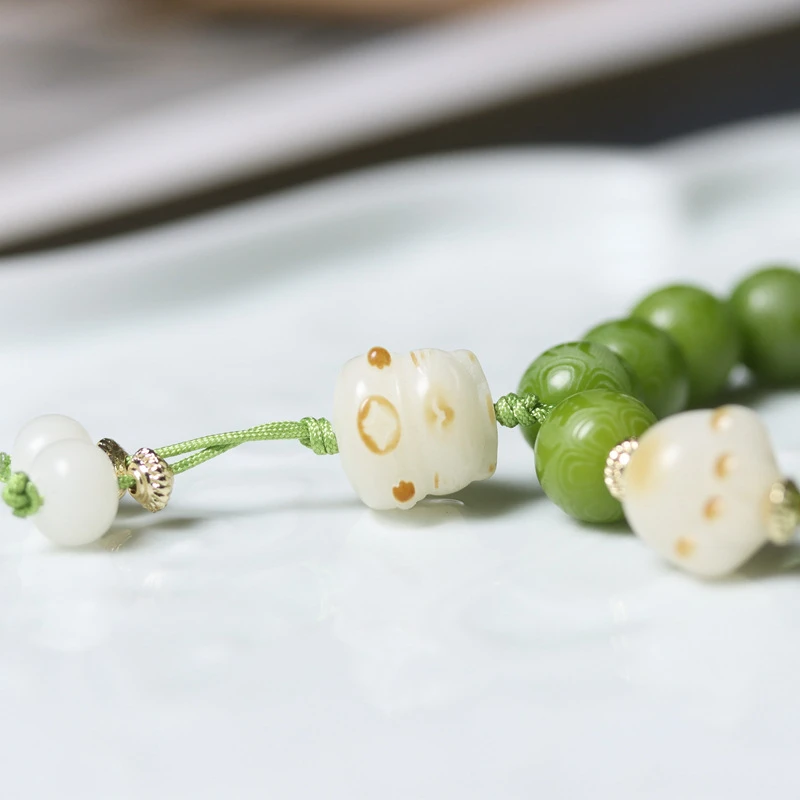 珐琅手链 天然绿菩提根子手串雕刻六字箴言炭烧小猫爪男女士款手