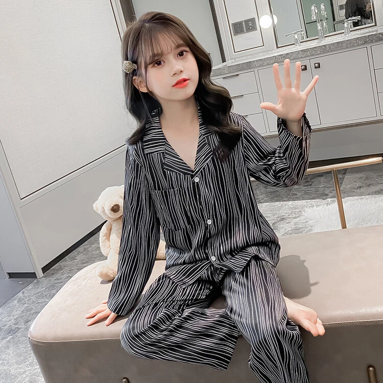 儿童女童睡衣套装薄款春秋长袖中大童冰丝女孩母女亲子家居服套装