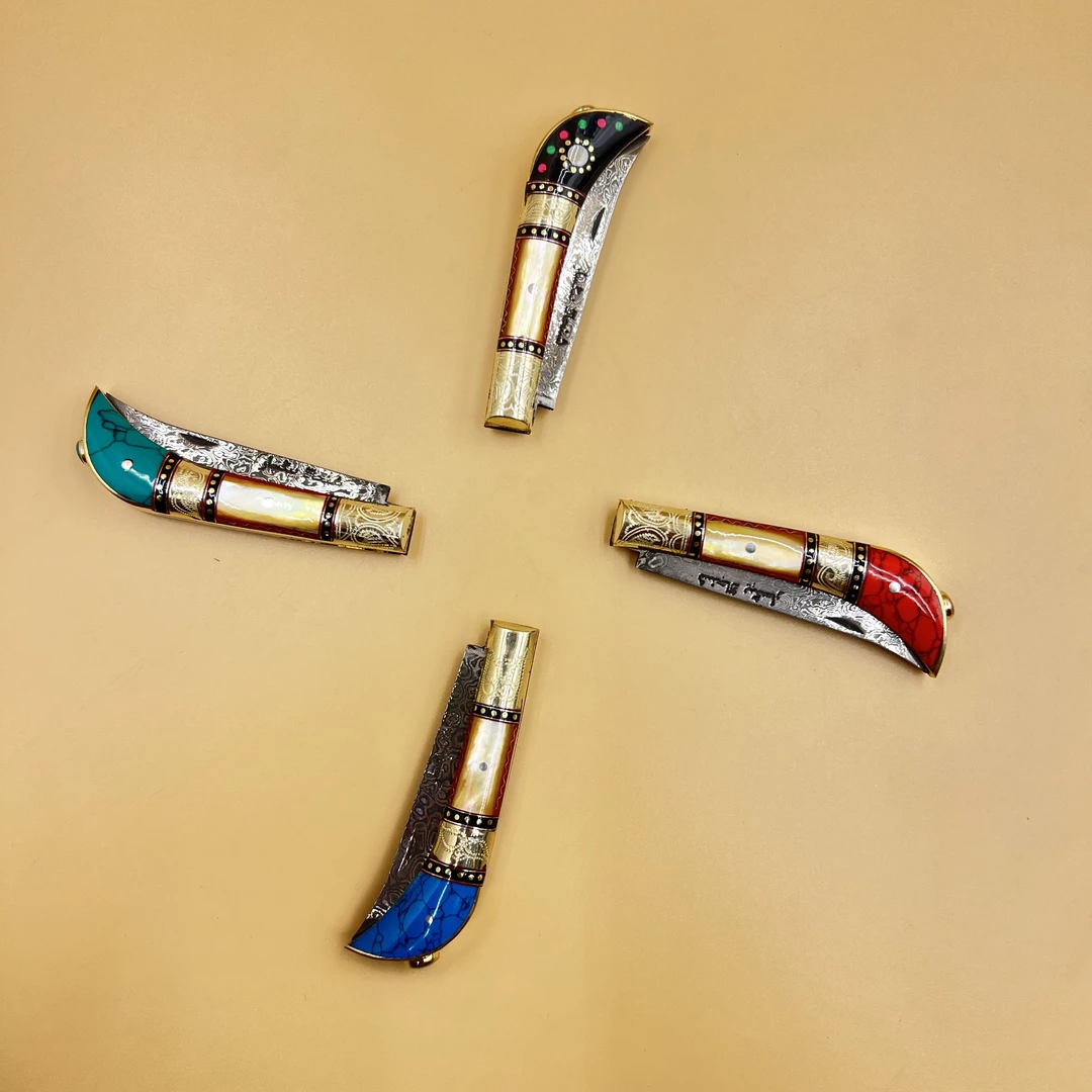 【英吉沙】小号吃肉吃水果折叠小刀大马士革钢