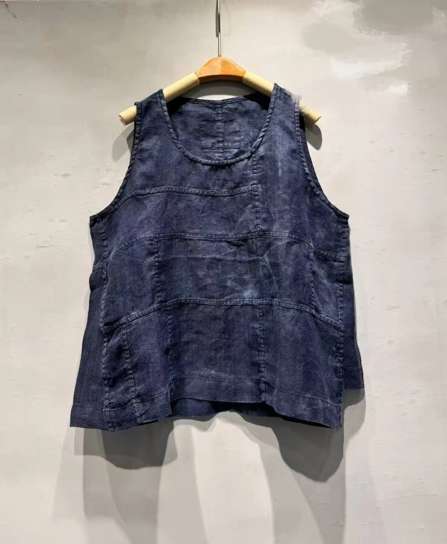 亚麻/植物染手工扎色 背心1101