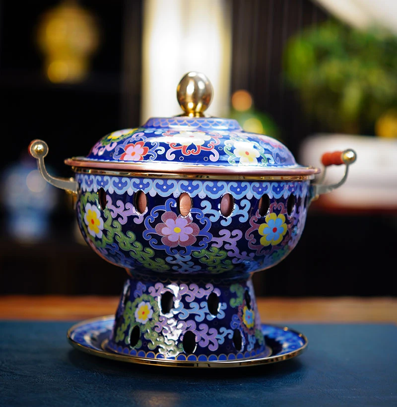 一人食小火锅珐琅单人小铜锅商用会所专用酒精炉环保油加热老式