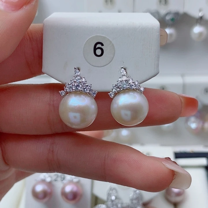 呆***心耳饰银S925镶嵌淡水珍珠