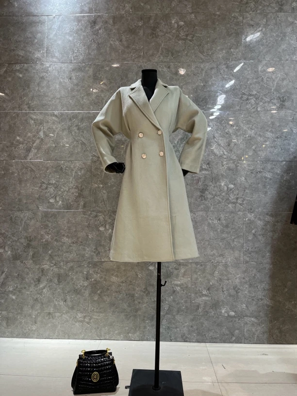 22169-G-1-1-1     新款时尚高级感双排扣长款大衣秋冬季毛呢外套