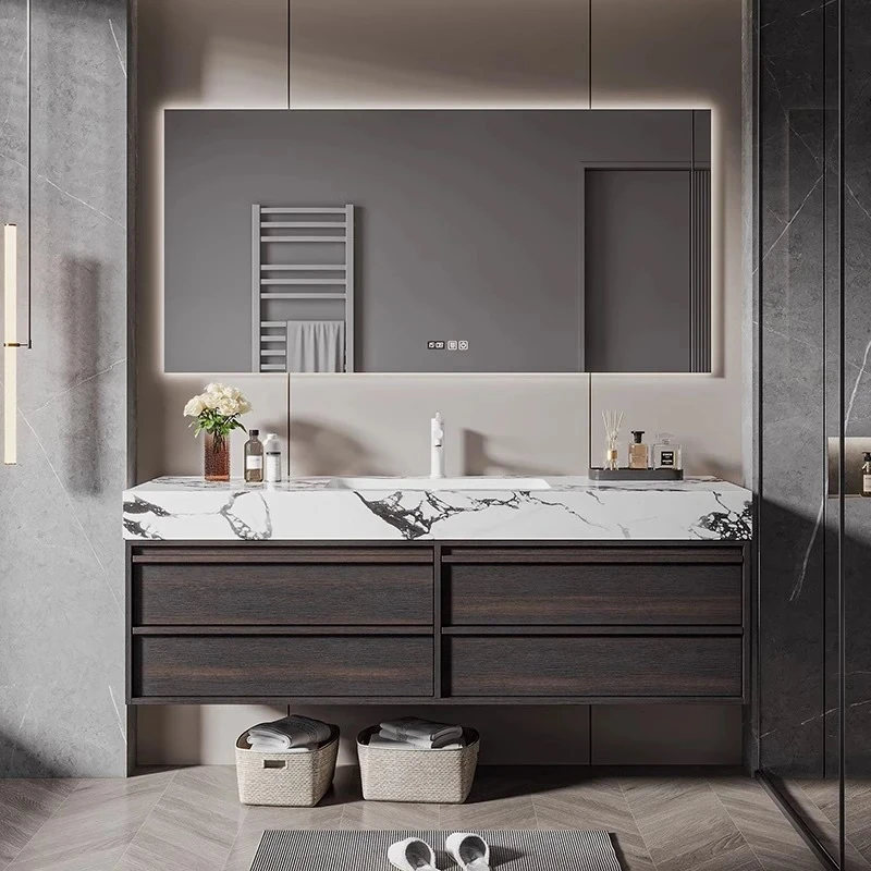 新中式浴室柜洗脸洗漱卫生间岩板陶瓷无缝盆