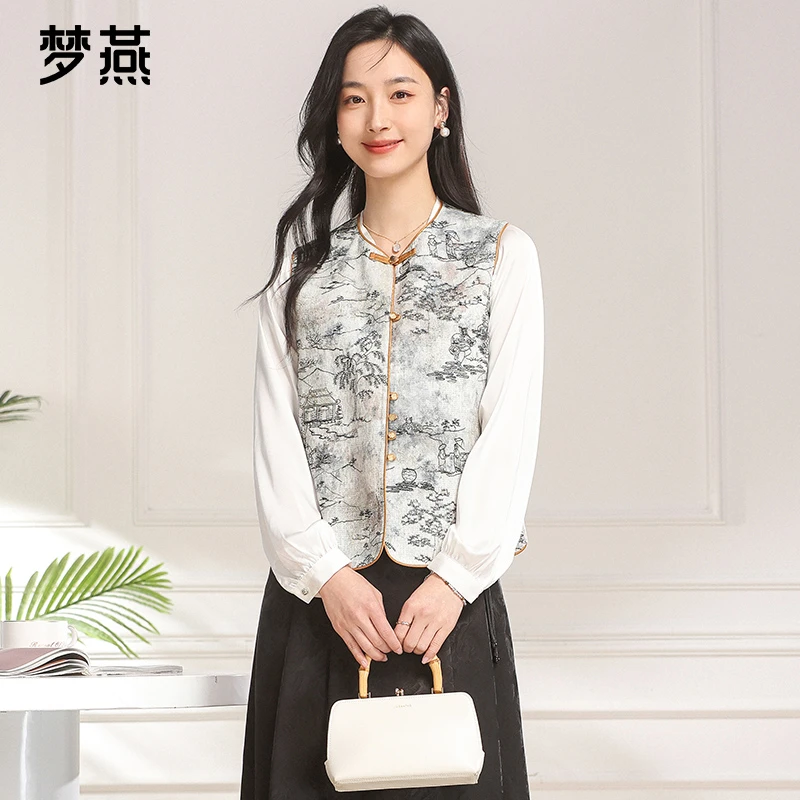 梦燕春秋女款提花时尚百搭休闲简约宽松型气质国风马夹AA07B5001