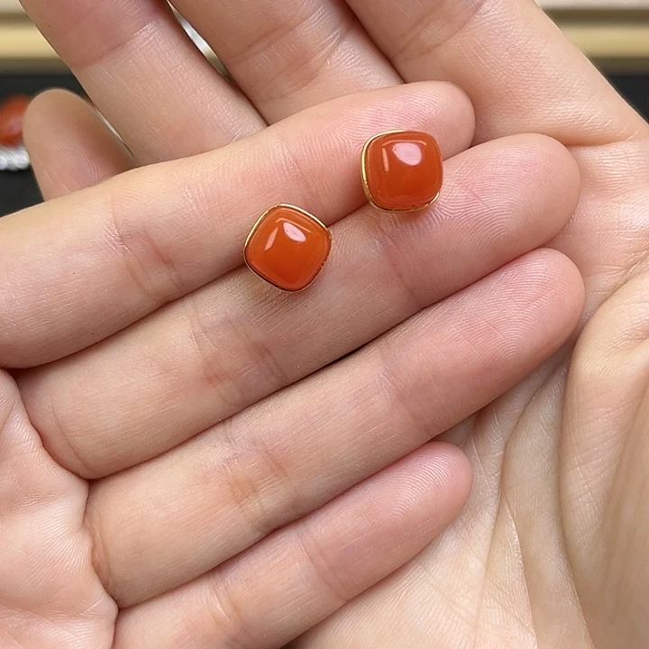 和田玉银S925镶嵌耳饰