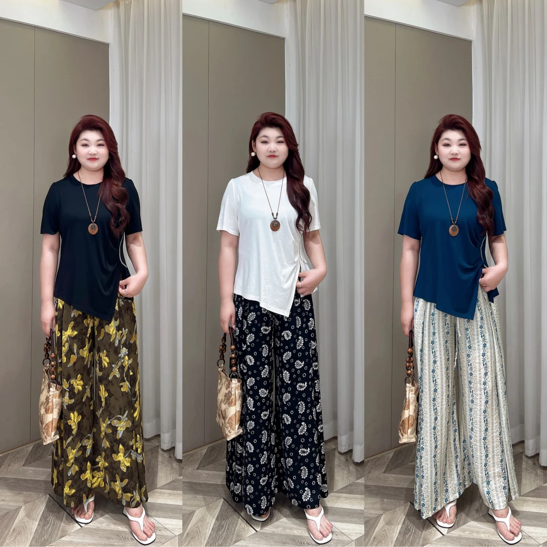 【现货裤子】PMM81945夏季新款清凉感国风高腰百搭显瘦休闲阔腿裤