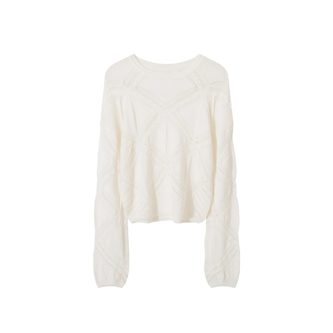 258046-深圳设计师 秋季新款重工菱形镂空套头针织衫