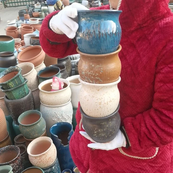 红陶口14高14四个盆子