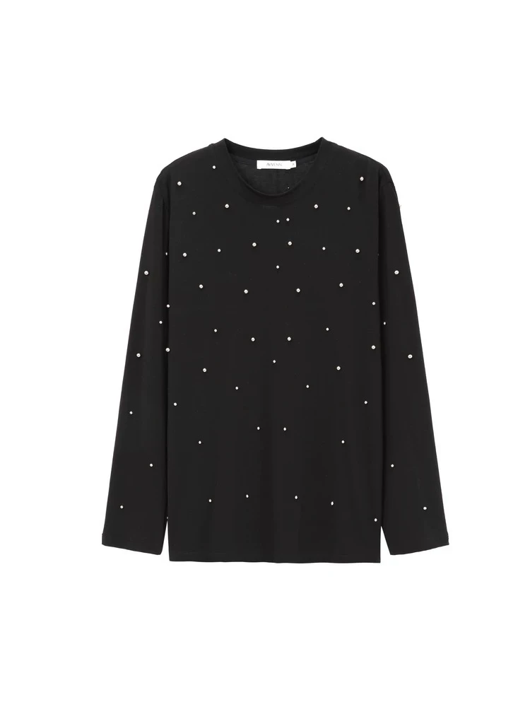 AVVENN2025春季新品钉珠长款圆领上衣1290UPY买手店