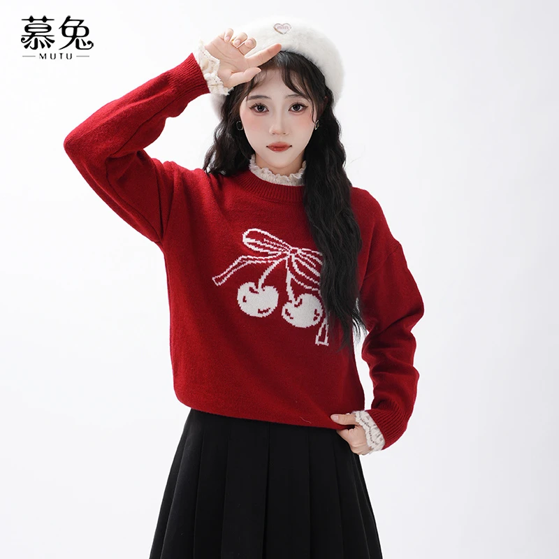 慕兔奶fufu软糯套头毛衣女2024新款秋冬慵懒风宽松针织衫上衣