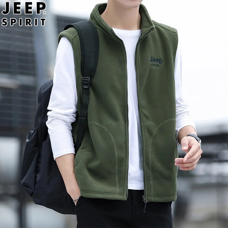 JEEP吉普马甲男士2025春秋款户外休闲摇粒绒外套运动背心钓鱼马夹