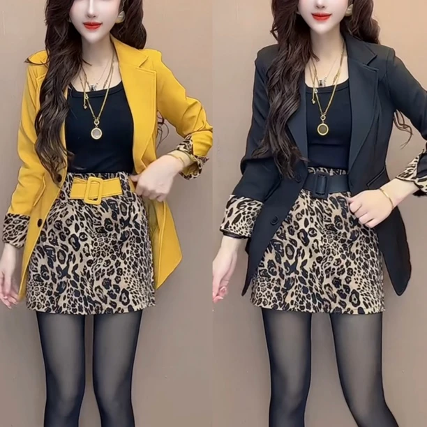 时尚套装女春季新款洋气显瘦外套上衣搭配半身裙两件套女6855